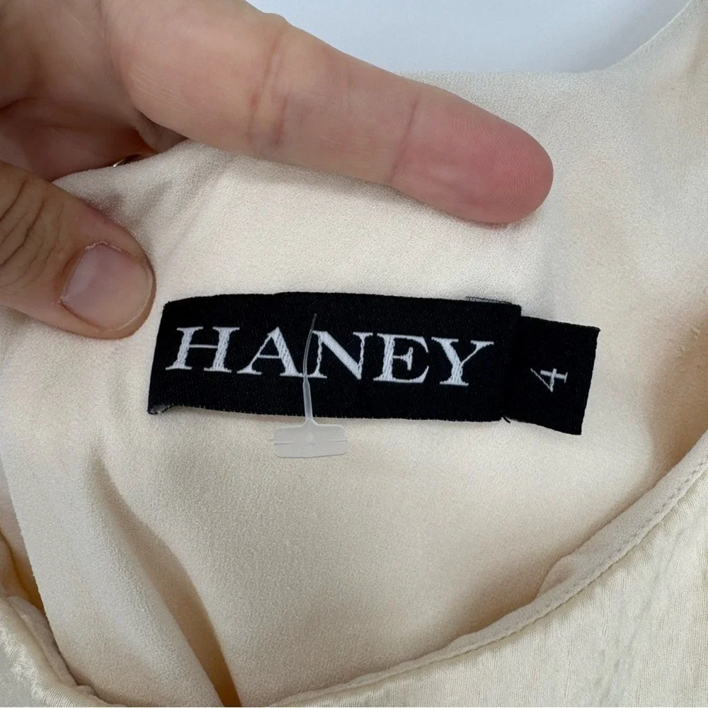 Haney Rae Silk One Shoulder Asymmetrical Tiered Midi Dress Ivory Size 4 Cocktail